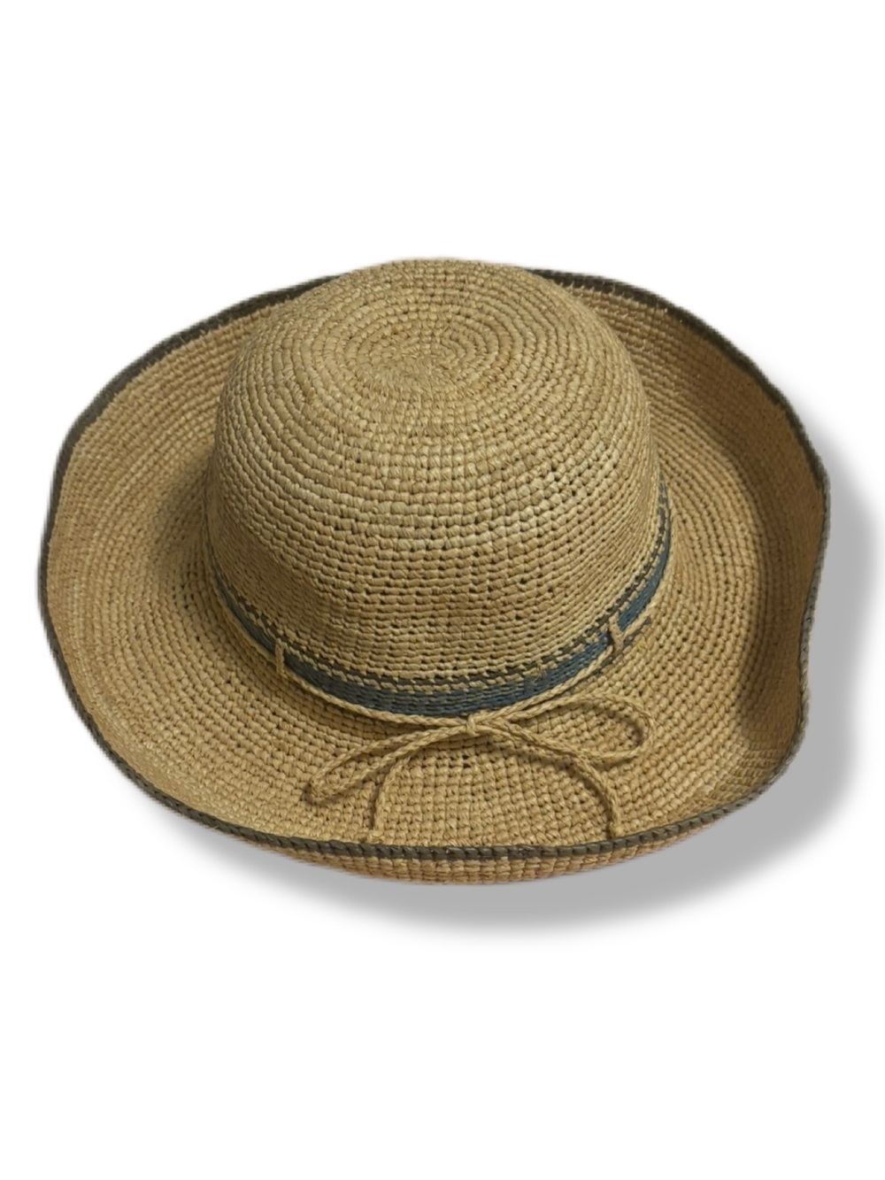 Jaden Rael 100% Raffia Handmade Madagascar Sun Hat, Blue Accent, Medium, MINT